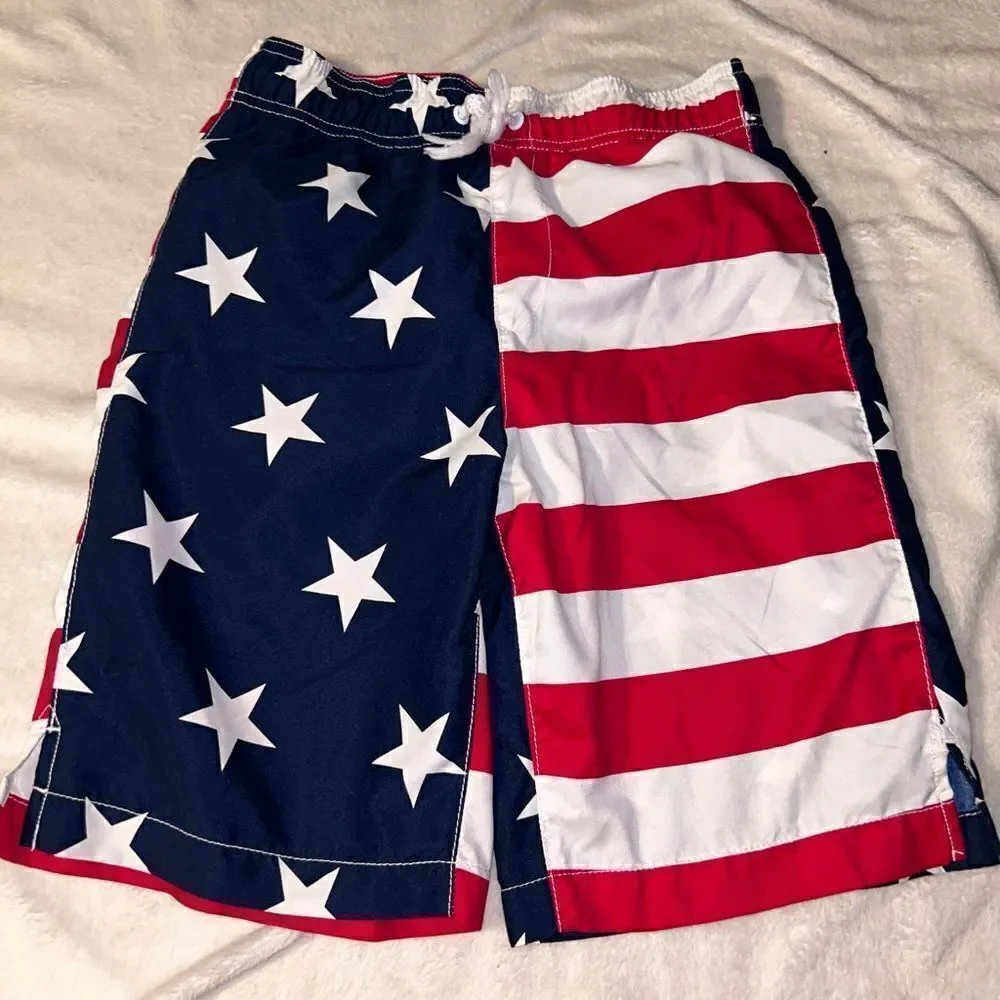 U.S.A. flag swim trunks size boys large